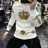 Wiaofellas Luxury Gold Black Embroidery Sequin Crown Sweatshirts Men Sudadera Hombre Baroque Club Outwear Sweat Homme Harajuku Sweatshirt