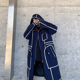 Trench Coat Men Streetwear Long Jacket Hip Hop Line Male Fashion Windbreaker Spring Autumn Hooded Overcoat