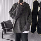 Wiaofellas Winter Korean version of Joker oversize solid color crew neck sweater sweater solid color Ins trend men's sweater
