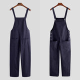 Wiaofellas Men Bib Pants Solid Color Casual Jumpsuits Streetwear Joggers Multi Pockets Fashion Suspenders Men Cargo Overalls