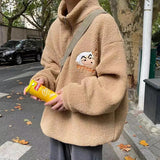 Wiaofellas Winter Men's Thickened Cashmere Pullover High Collar Cartoon Hoodies Trend Loose Sweatshirts Blue/khaki Color Coats S-3XL