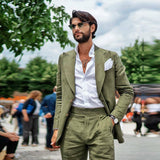 Wiaofellas Summer Green Men Suit For Wedding Tuxedos Slim Fit Peak Lapel Single-Breasted Jacket+Pants 40 42 44 46 Male Clothing Business