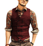 Wiaofellas Men Vests Suit Vest Tweed Man Waistcoat Brown Black Groomman Wedding Clothing Jacket Victorian Style Steampunk Business