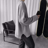 Wiaofellas Winter Korean version of Joker oversize solid color crew neck sweater sweater solid color Ins trend men's sweater