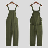 Wiaofellas Men Bib Pants Solid Color Casual Jumpsuits Streetwear Joggers Multi Pockets Fashion Suspenders Men Cargo Overalls