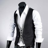 Wiaofellas Men Formal Waistcoat Vest Business Solid Color Single Button Vest gilet Fake Two-pieces V Neck Casual S-lim chalecos para hombre