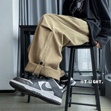 Wiaofellas Solid Color Wide Leg Pants Mens Oversized Casual Fashion Streetwear Vintage Male Cargo Pants Straight Loose Trousers