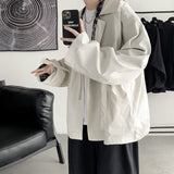 Wiaofellas  Men's Fashion Trend Streetwear Bomber Hooded Jacket Black/white Color Coats Pocket Decoration Windbreaker Clothes S-3XL