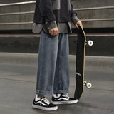 Wiaofellas Straight skateboard jeans men's pants loose wide leg pants hip hop streetwear pantalon homme jean moda masculina korean