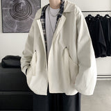 Wiaofellas  Men's Fashion Trend Streetwear Bomber Hooded Jacket Black/white Color Coats Pocket Decoration Windbreaker Clothes S-3XL