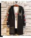 Winter Slim Long Trench Coat Men Letter Print Style Hooded Overcoat Black Hip Hop Streetwear Autumn Korean Mens Jacket