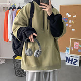 Wiaofellas Autumn Hoodies Men's Fashion Contrast Color Casual Hooded Sweatshirt Men Streetwear Hip-hop Loose Pullover Hoodie Mens M-5XL