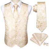 Wiaofellas 4PC Mens Extra Silk Vest Party Wedding Gold Paisley Solid Floral Waistcoat Vest Pocket Square Tie Suit Set Barry.Wang BM-2017