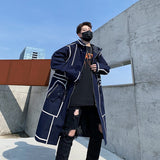 Trench Coat Men Streetwear Long Jacket Hip Hop Line Male Fashion Windbreaker Spring Autumn Hooded Overcoat