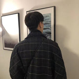 Wiaofellas Men's Thicken Fabric Streetwear Jackets Plaid Printing Wool Jackets Loose Outerwear Retro Style Fashion Super Nice Coats