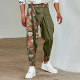 Wiaofellas American Style New Men's Trousers Loose Comeforable Casual Solid Color Pantalons Stitching Printed Wide-leg Pants S-5X