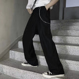 Wiaofellas Men's Simple Retro Trousers Trend Loose Suit Pants Lazy Style Casual Pants Chain Decoration Oversized Wide Leg Pants S-2XL