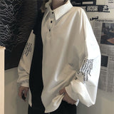 Wiaofellas new stitching contrast  shirt Korean Hong Kong style sweatshirt Preppy hip hop oversize long-sleeved t-shirt men women