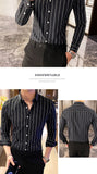 Wiaofellas Korea Style Handsome Fashion Mens Shirts Button Down Slim Fit Long Sleeve Striped Shirts Asain Size