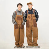 Wiaofellas Men's New Japanese Retro Overalls Brown Color Casual Pants Couple Pants Loose Straight Trousers Salopettes Romper Jumpsuit