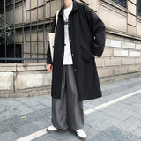 Wiaofellas Green Black Trench Coat Men's Fashion Oversized Long Coat Men Streetwear Loose Windbreaker Jacket Mens Overcoat M-2XL
