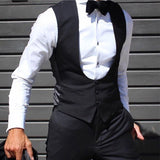 Wiaofellas Black Men Vest for Wedding Groom Tuxedo One Piece Slim Fit Waistcoat Solid Color Male Fashoin Coat Clothes