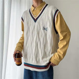Wiaofellas Sweater Vest Men Fashion Streetwear Trendy V-neck Solid Color Loose Sleeveless Vest Pullover Men's Knitwear Autumn
