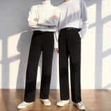 Wiaofellas-Men's Brown Color Straight Pants Slim Fit Korean Style Solid Color Suit Pants Comfortable Fabric High-quality Trousers