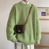 Wiaofellas Waffle Round Neck Sweater Oversized Solid Color Fashion Harajuku Men's Jumpers Autumn Casual Knitted Pullovers