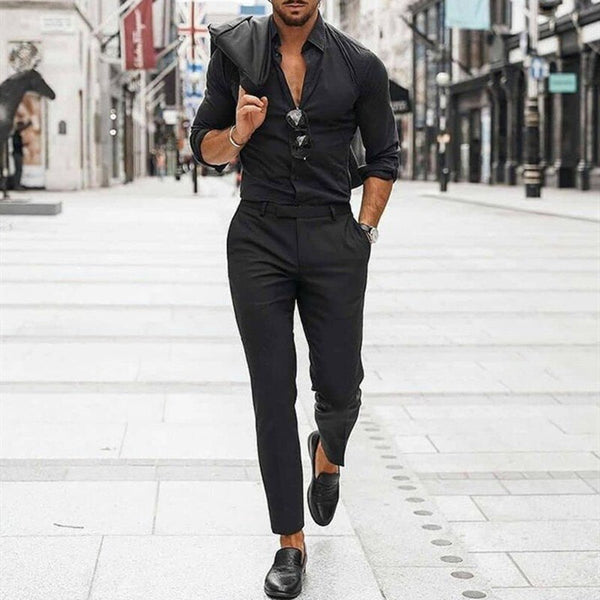 Wiaofellas Elegant Fashion Gentleman Black Classic Mens Clothing Large