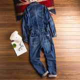 Wiaofellas Spring And Autumn Men's Denim Jumpsuits Long Sleeve Lapel Overalls Blue Jeans Hip Hop Cargo Pants Fashion Freight Trousers