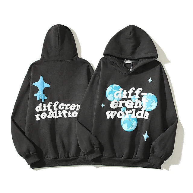 Wiaofellas High Street Letter Foam Skull Vintage Fleece Hooded Hoodies Men and Women Pullover Casual Loose Autumn Winter Sweatshirts