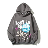 Wiaofellas High Street Letter Foam Skull Vintage Fleece Hooded Hoodies Men and Women Pullover Casual Loose Autumn Winter Sweatshirts