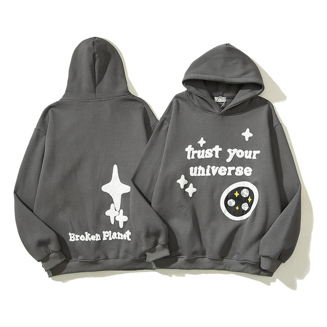 Wiaofellas High Street Letter Foam Skull Vintage Fleece Hooded Hoodies Men and Women Pullover Casual Loose Autumn Winter Sweatshirts