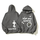 Wiaofellas High Street Letter Foam Skull Vintage Fleece Hooded Hoodies Men and Women Pullover Casual Loose Autumn Winter Sweatshirts