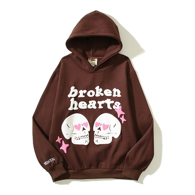 Wiaofellas High Street Letter Foam Skull Vintage Fleece Hooded Hoodies Men and Women Pullover Casual Loose Autumn Winter Sweatshirts