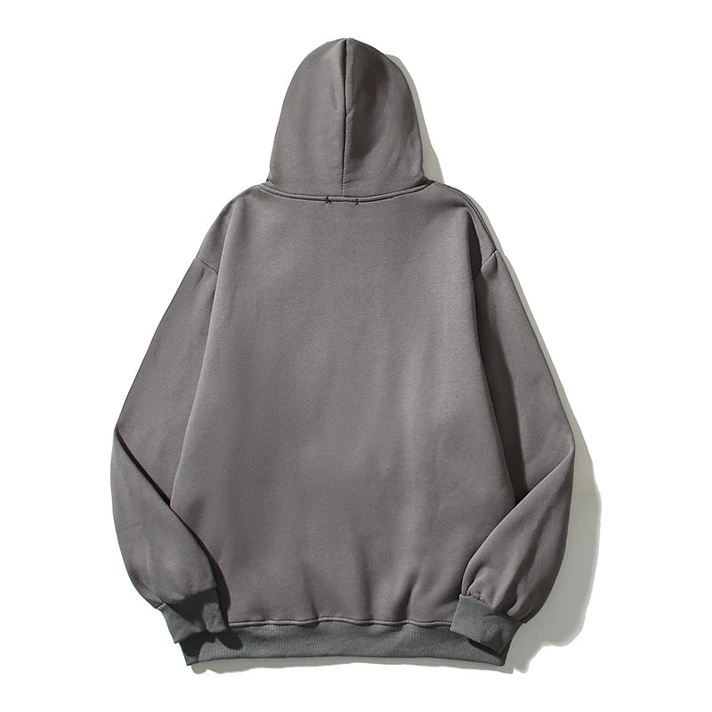 Wiaofellas High Street Letter Foam Skull Vintage Fleece Hooded Hoodies Men and Women Pullover Casual Loose Autumn Winter Sweatshirts