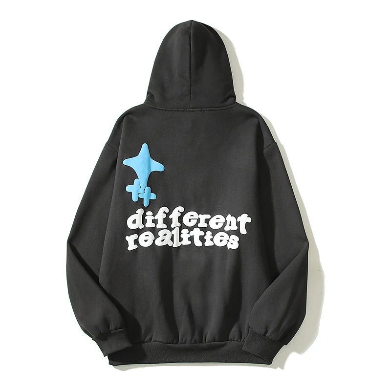 Wiaofellas High Street Letter Foam Skull Vintage Fleece Hooded Hoodies Men and Women Pullover Casual Loose Autumn Winter Sweatshirts