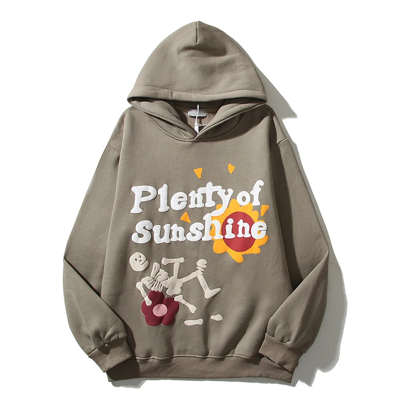 Wiaofellas High Street Letter Foam Skull Vintage Fleece Hooded Hoodies Men and Women Pullover Casual Loose Autumn Winter Sweatshirts