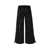 Wiaofellas High Street Multi-pockets Wide Leg Micro Flare Pants Unisex Straight Baggy Y2K Casual Cargos Sashes Loose Oversized Men Overalls