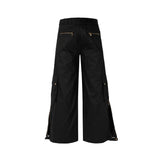 Wiaofellas High Street Multi-pockets Wide Leg Micro Flare Pants Unisex Straight Baggy Y2K Casual Cargos Sashes Loose Oversized Men Overalls