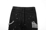 Wiaofellas High Street Patchwork Hole Distressed Painted Jeans Pants for Men Straight Y2K Baggy Casual Cargos Oversized Denim Trousers