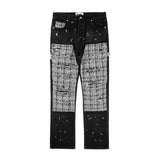 Wiaofellas High Street Patchwork Hole Distressed Painted Jeans Pants for Men Straight Y2K Baggy Casual Cargos Oversized Denim Trousers