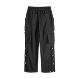 Wiaofellas High Street Straight Cargo Pants Relaxed Fit Casual Pocket Button Up Pant Oversized Men's and Women's Functional Nylon Trousers