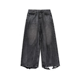 Wiaofellas High Street Washed Damaged Silhouette Baggy Jeans for Men Wide Leg Y2k Casual Loose Denim Trousers Pantalones Hombre Cargo Pants