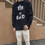 Wiaofellas Hip-Hop Mens Streetwear Chicano Letter Jacquard Round Neck Sweater For Men And Women Autumn And Winter New Loose Knitted Sweater