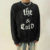 Wiaofellas Hip-Hop Mens Streetwear Chicano Letter Jacquard Round Neck Sweater For Men And Women Autumn And Winter New Loose Knitted Sweater