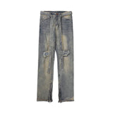 Wiaofellas Hip Hop Washed Destroyed Jean Pant Slim Fit Mens Streetwear Knee Hole Long Ribbon Jeans Vintage Distressed Skinny Denim Trousers