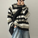 Wiaofellas Holed Striped Lazy Style Hooded Sweater Mens American Retro Loose Comfortable Casual Trendy Autumn Winter Knitted Sweater Jacket
