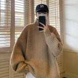 Wiaofellas Hong Kong Style Solid Color High Collar Versatile Couple High Collar Sweater Knit Pullover Fashion Daily Handsome Men Clothing